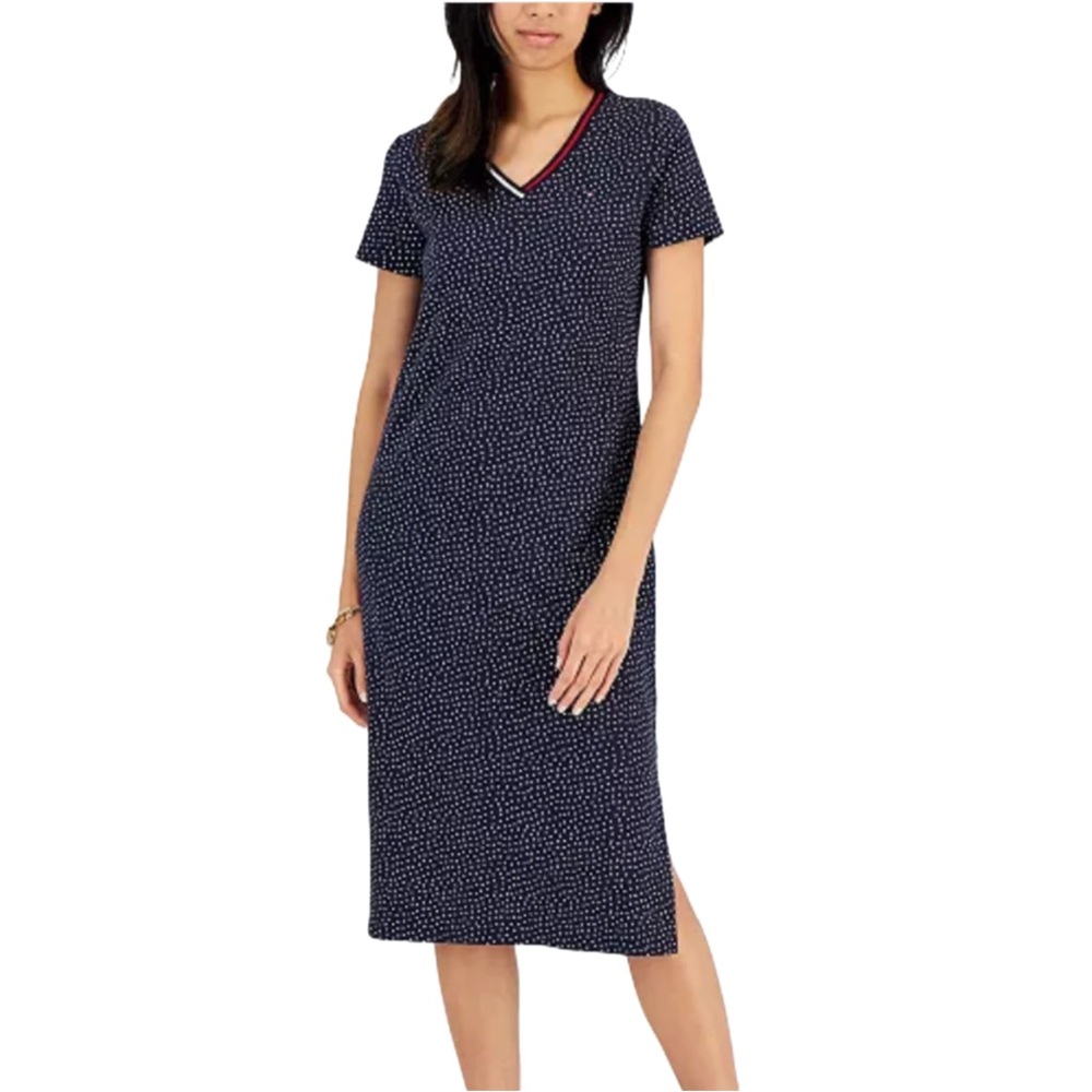 Tommy Hilfiger Navy Polka Dot V-Neck Dress